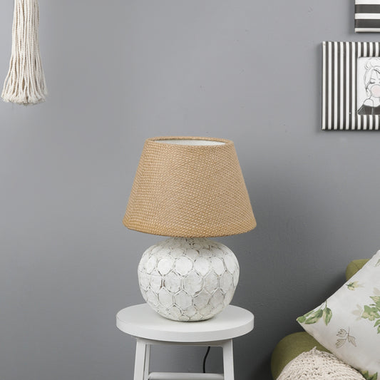 Distressed White Pot Table Lamp With Shade | Bulb Included Default Title