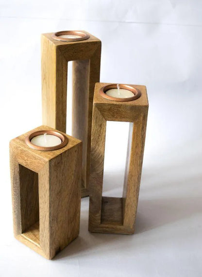 The Pitara Project Lighting Accessories dusaan Doosan dushan Dusan Dosan home & living Wooden Tea Light Stand  Set of 3