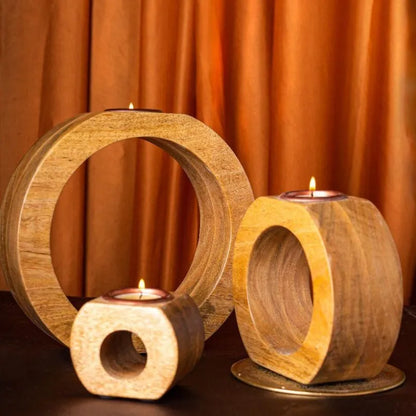 The Pitara Project Lighting Accessories dusaan Doosan dushan Dusan Dosan home & living Round Wooden T-Light Holder  Set of 3