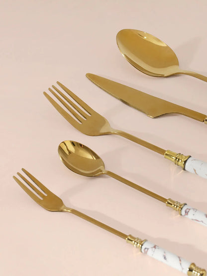 Marble and Gold Cutlery Set | Set of 5