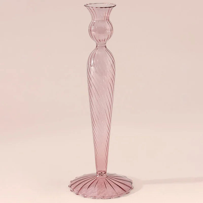 Crystal Glass Candle Holder | Multiple Colors Pink