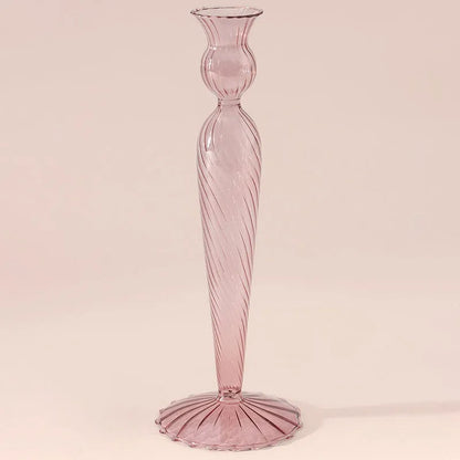 Crystal Glass Candle Holder | Multiple Colors Pink