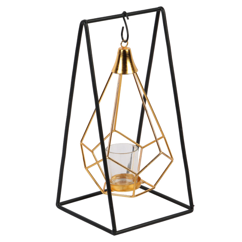 Tealight Holder with Triangle Diamond Design and Glass Pendulum