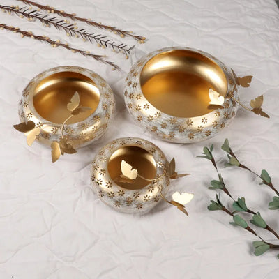 Golden Gilded Tyre Inspired Urli | Set Of 3