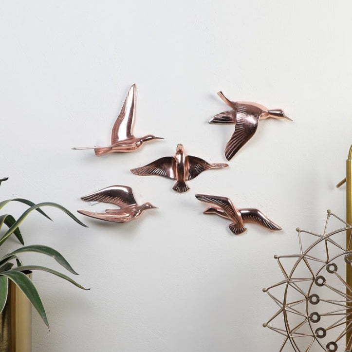 Aluminum Bird Wall Decor | Set of 5 | 7 x 2 inches