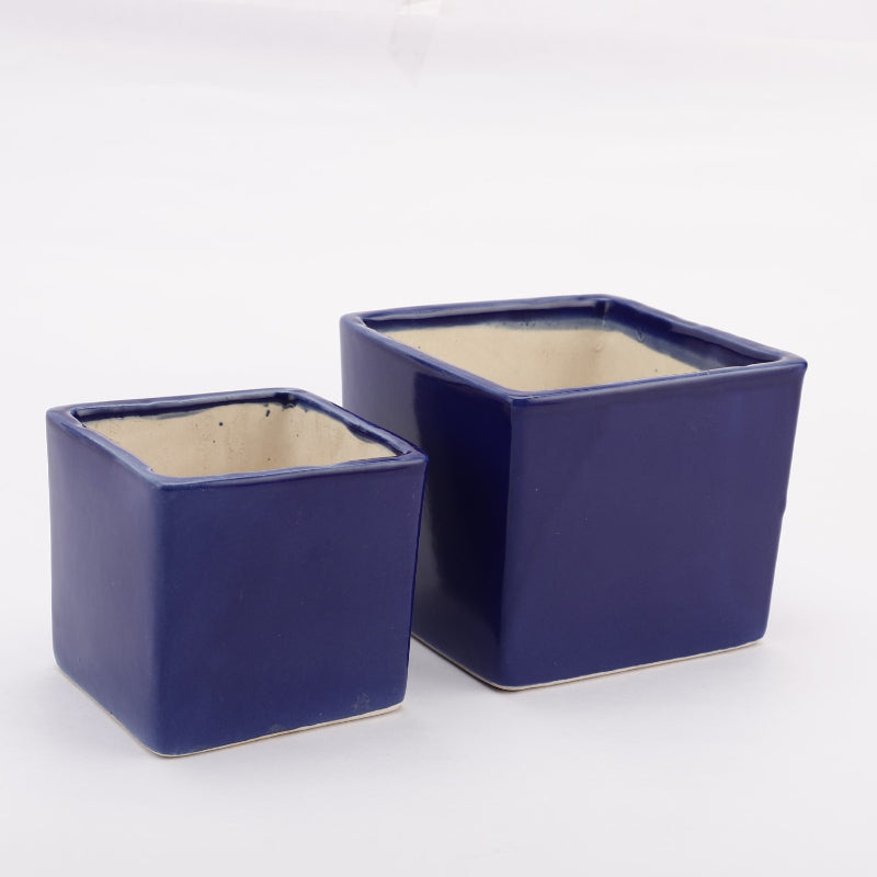 Ceramic Square Pot | Set of 2 | Multiple Colors Blue