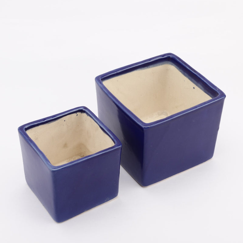 Ceramic Square Pot | Set of 2 | Multiple Colors Blue