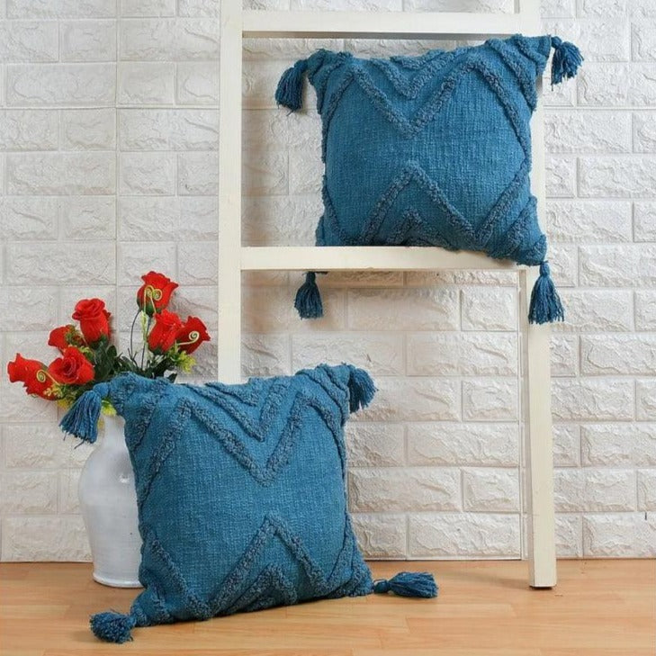 Blue Cotton Tufted Cushion- Single  | 16 inches, 20 inches, 24 inches