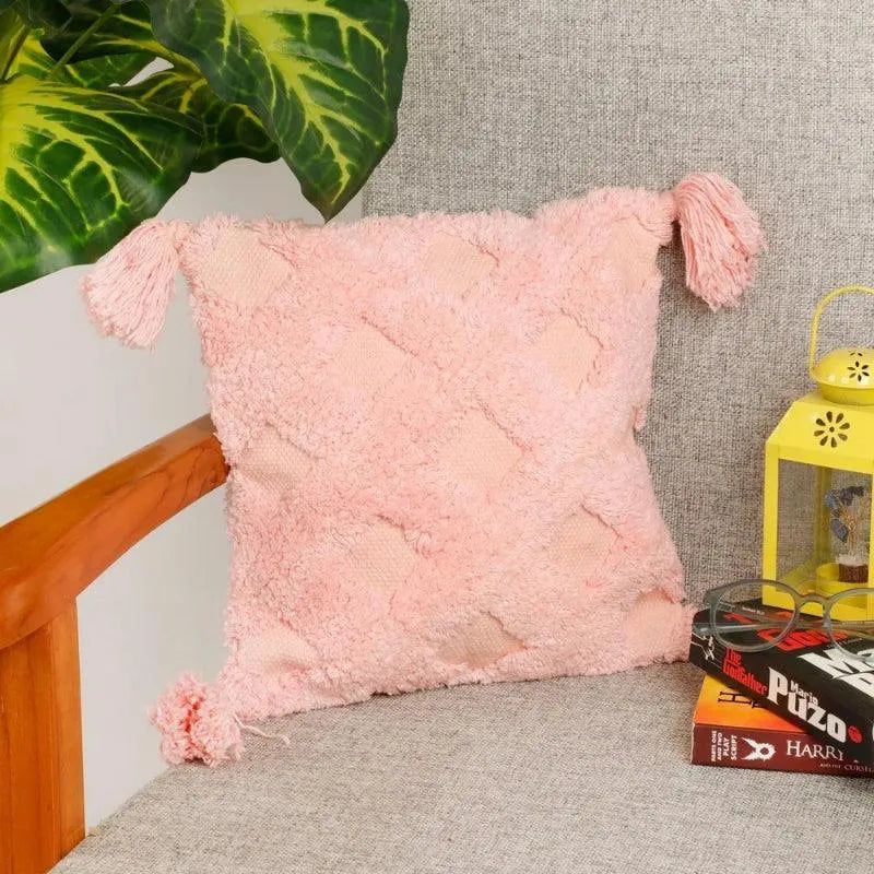 Pink Criss Cross Tufted Cushion Cover (Single)