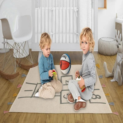 Stapu Print Tassel Cotton Dhurrie Floormat 64x38 Inches - Front View