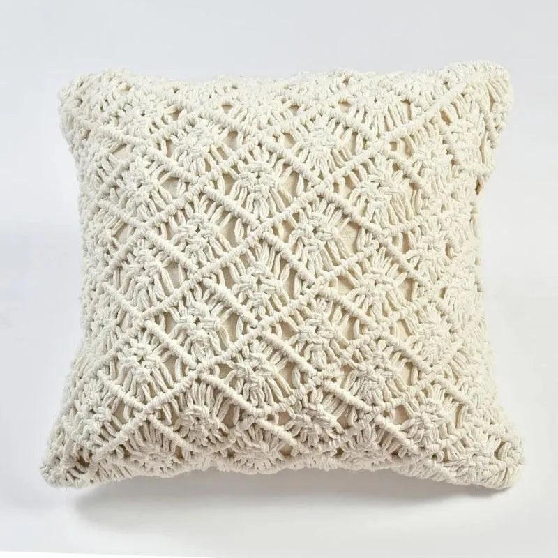 Floral Pattern Macrame Cotton Cushion Cover | 18 x1 8 Inches