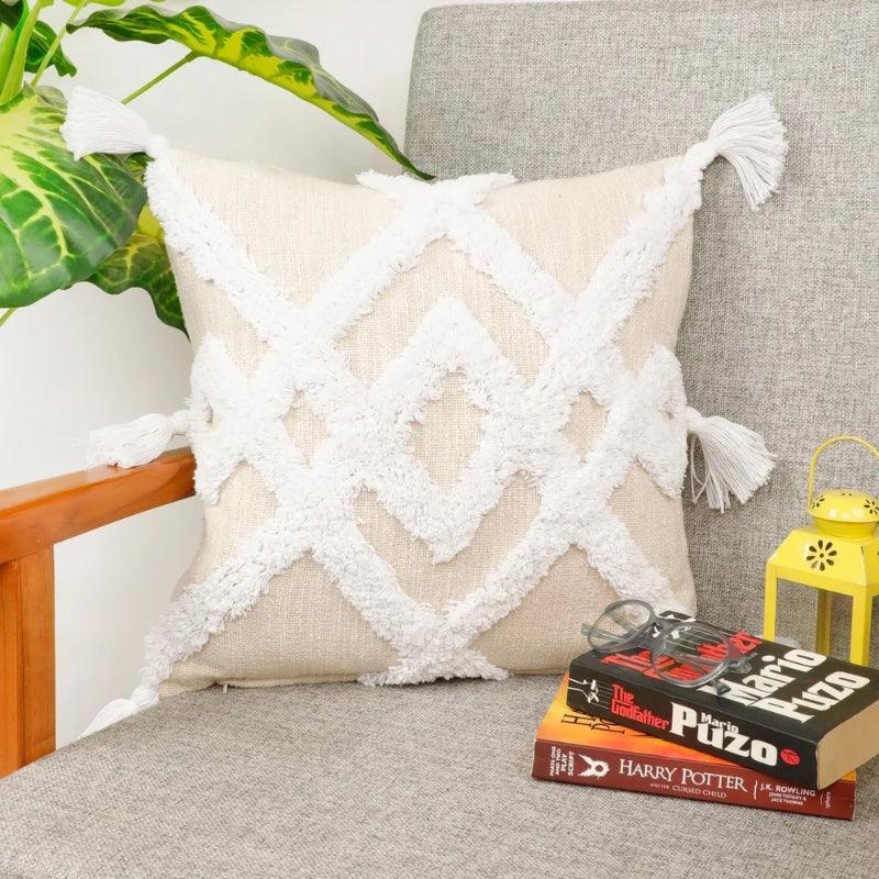 Tufted Cushion Cover Entangled Triangles With Tussles | 16 inches, 20 inches