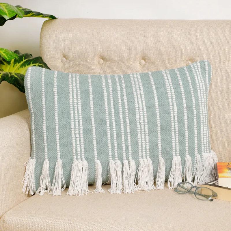 Vertical Lines Blue Cotton Cushion Cover | Single , Set of 2 | 24 x 16 inches