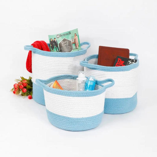 Cotton Dual Handle Basket | Multiple Colors | Set Of 3